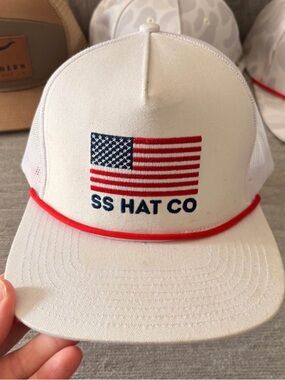 Men’s White Trucker Cap with American Flag